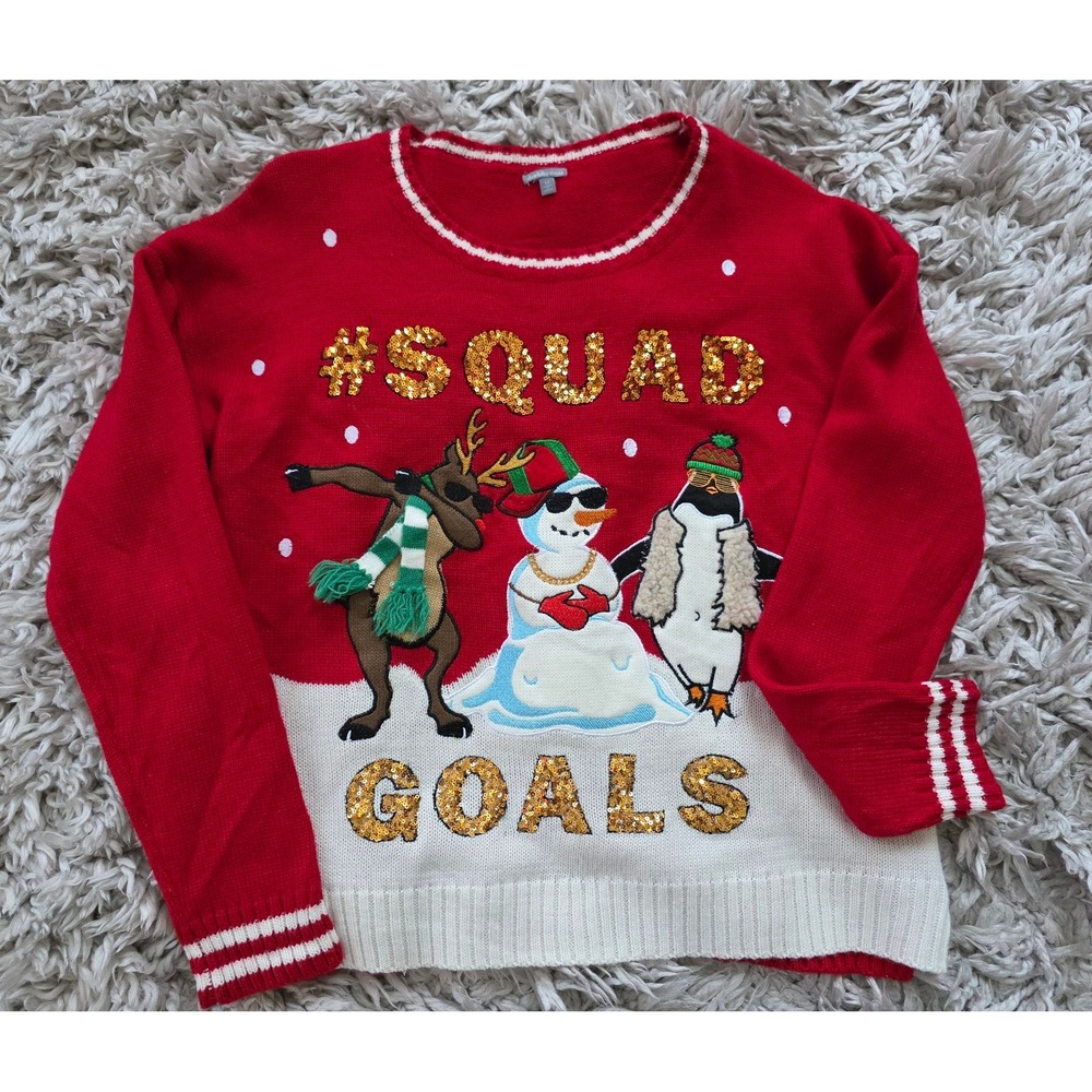 Christmas "Squad Goals" Sweater Sz M - Picture 2 of 6